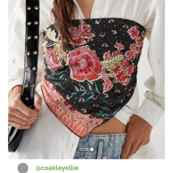 Free People Black and Pink Floral Crop Top - Picture 3 of 5